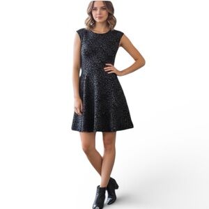 LOFT Women’s Sleeveless Fit and Flare Mini Dress Black Textured Knit Size 6P